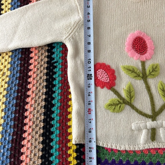 Vintage 60s Floral Embroidery Wool Square High Neck 3/4 Sleeve Handmade … - Picture 8 of 11